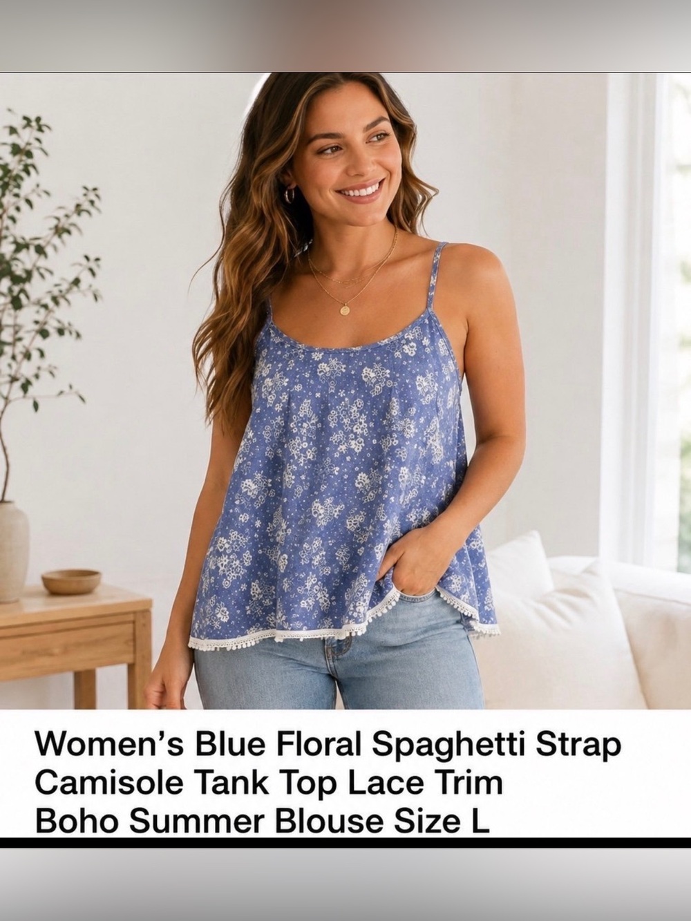 Blue women’s summer top sleeveless casual blouse night out travel  floral